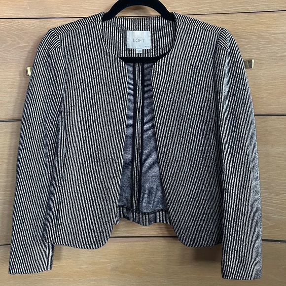 Ann Taylor LOFT Black White Striped Open Front Blazer Jacket Women's 2P - Picture 1 of 3